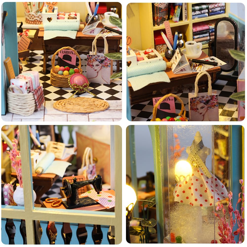 DIY Miniature Dollhouse Kit, Mini House Making Kit with Furnitures and Light, Tiny House Kit to Build for Adults, Hobby Craft Gift for Mothers Day, Tailor's Shop