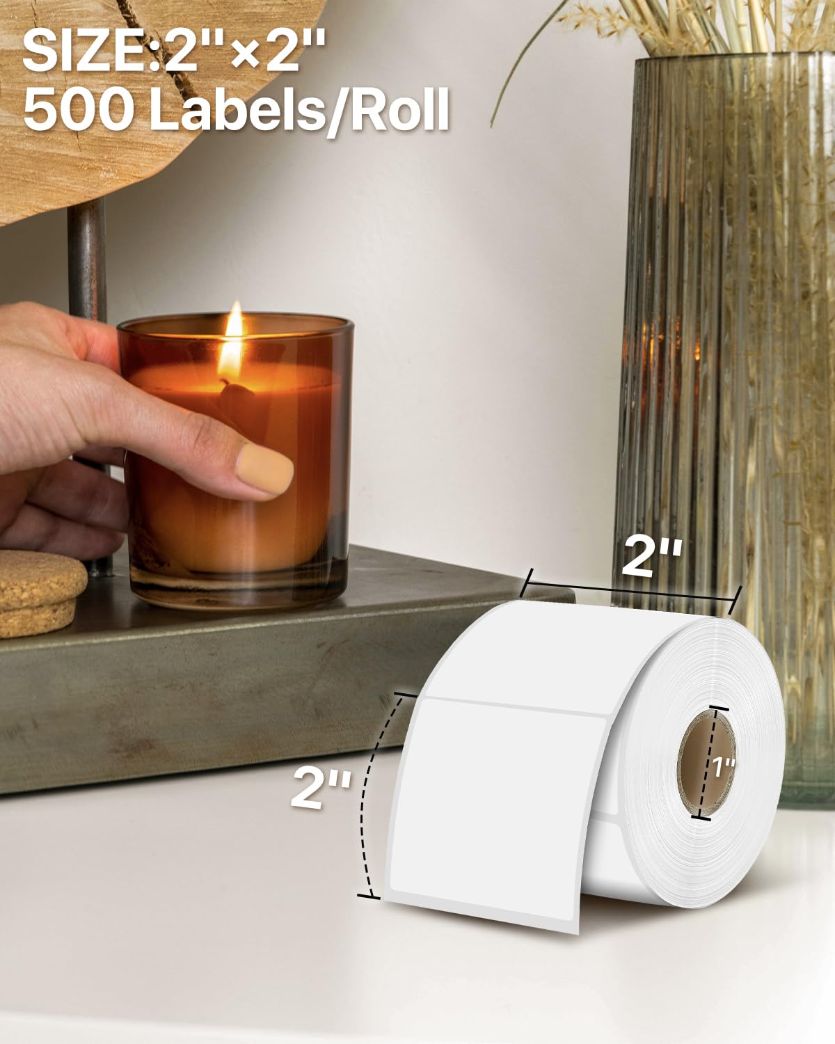 iEager 2"x2" White Square Thermal Printer Labels, Durable Label Stickers for Barcode, Logo, 500 Labels/Roll