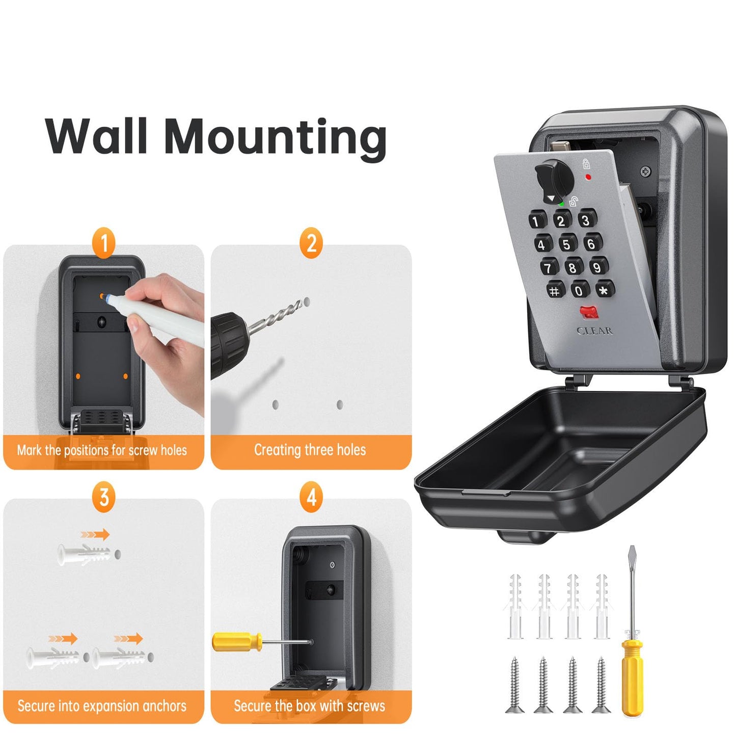 Key Lock Box,Customizable 12-Digit Combination,LockBox for Keys with Resttable Code,Large Capacity & Weatherproof Outside,hide a key Outdoor,Spare Key Wall Safe Storage for Home,Office,Garage