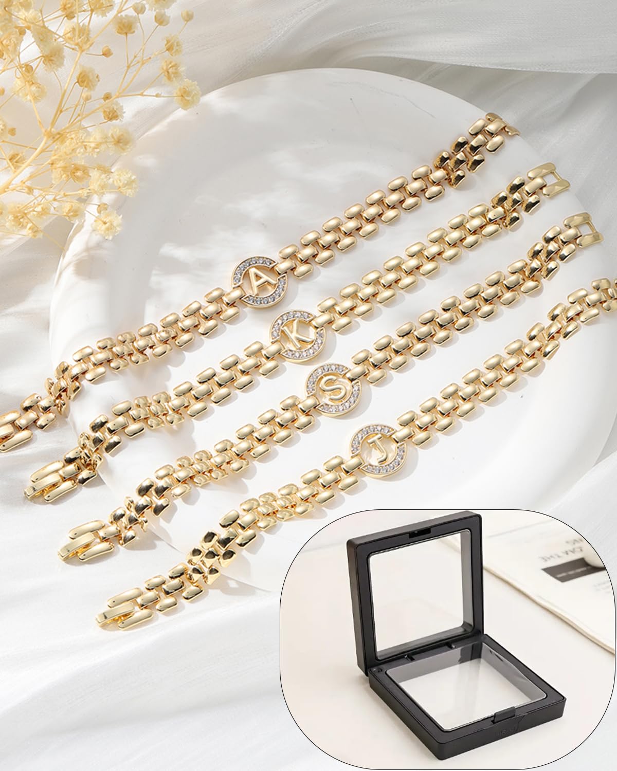 WEDDINEN Initial Bracelet - 14K Gold Plated Letter Bangle Wrist Charm Chain for Women
