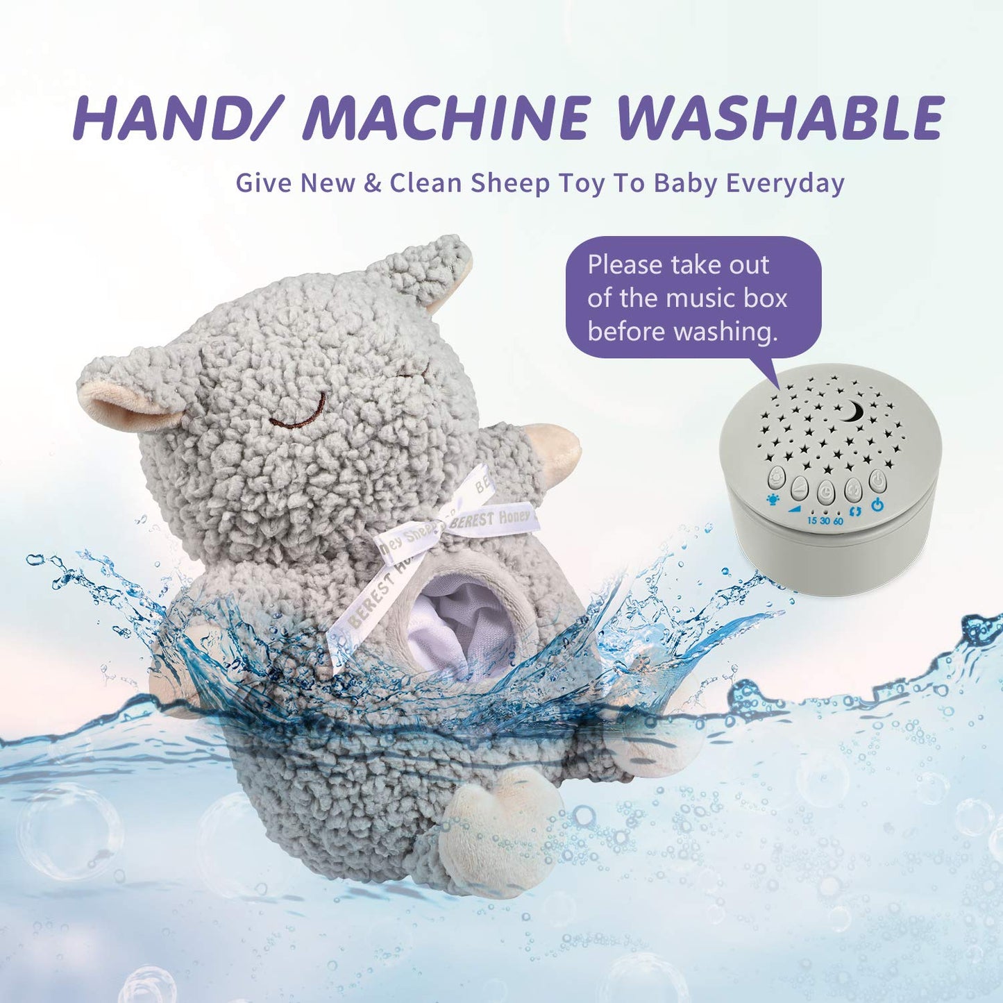 BEREST Baby Sleep Soother with Projector Night Light & Auto-Off Timer, Musical Sheep Plush Toy with White Noise, Heartbeat, Shushing, Lullabies for Newborns, Infants Shower Gift