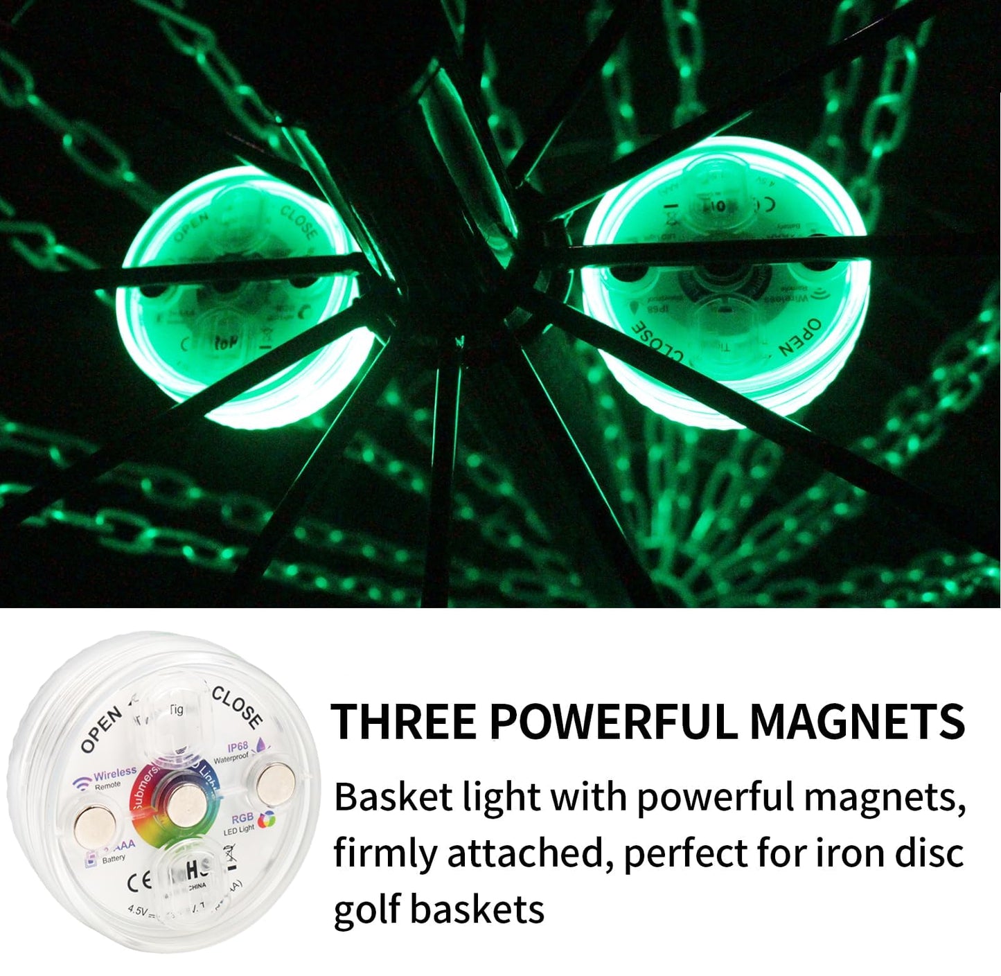 HIAARO LED Disc Golf Baskets Light 2 Pack with Magnetic Attachment, RF Remote Control, Waterproof, Multi Colored Adjustment Modes for Disc Golf Night Practice