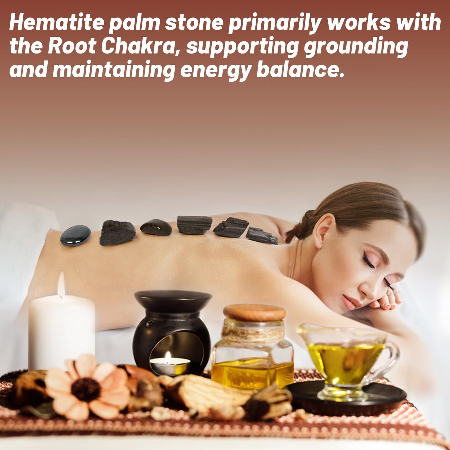 Orientrea Hematite Palm Stone-1 Pc Hematite Pocket Energy Stone, Smooth Healing Crystal Worry Stones