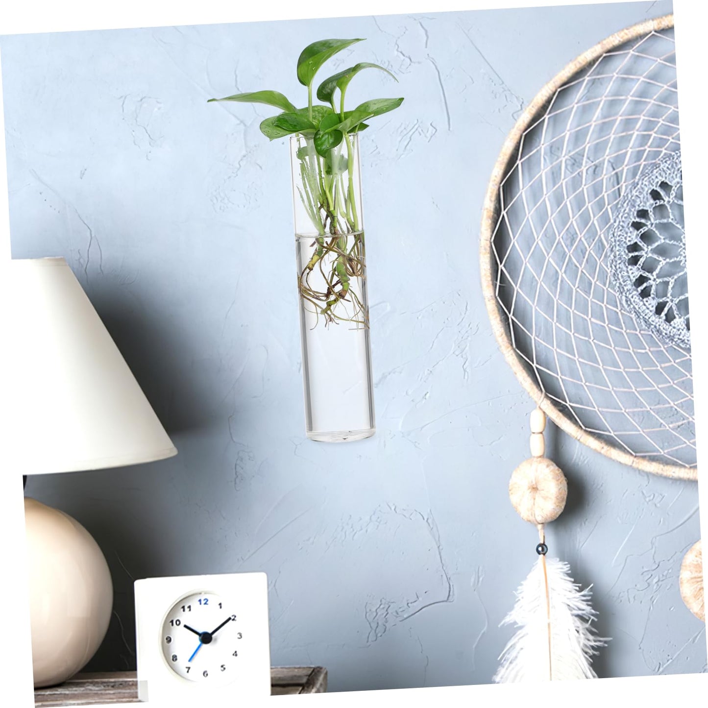 Ciieeo 2pcs Hanging Glass Planters Wall Vases Cylinder Shape for Indoor Plants Secure Mounting Terrariums Propagation Stations Home Office Decor