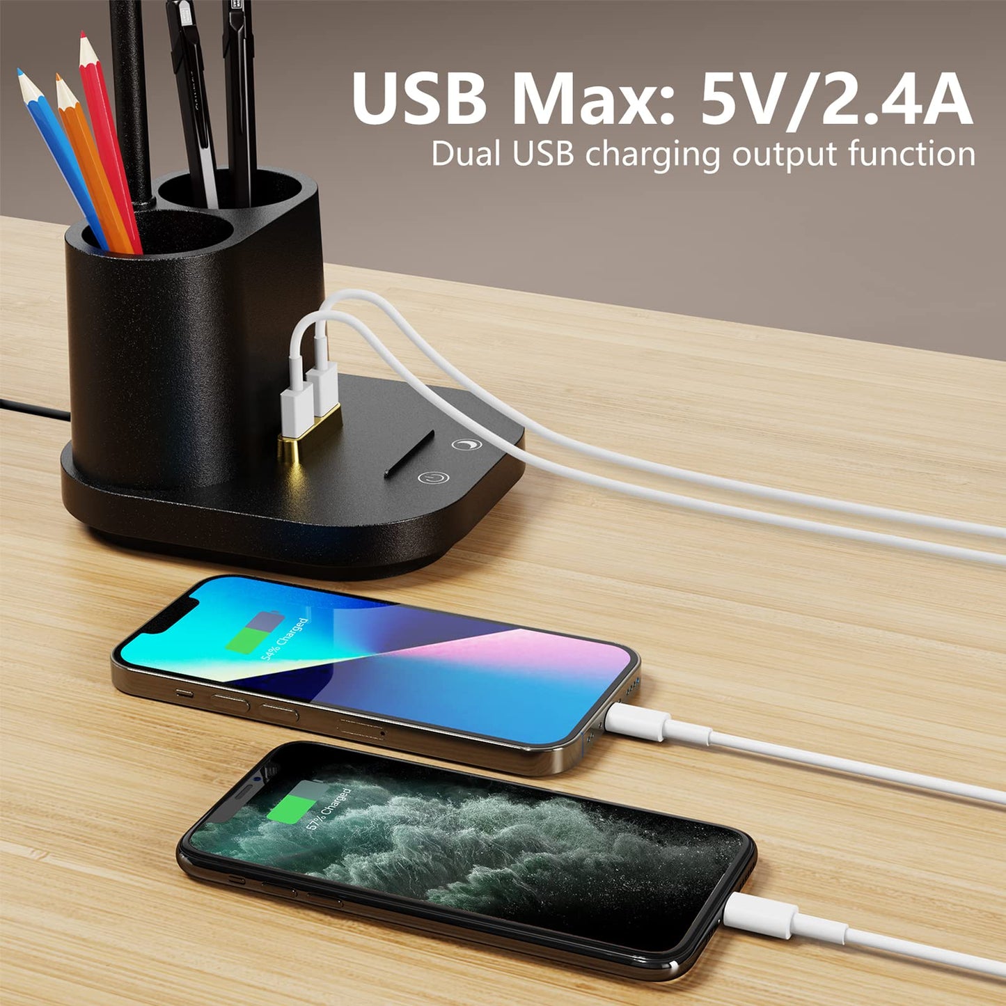 GONDSILY LED Desk Lamp with USB Charging Port Touch Control 3 Color Modes, Stepless Dimming,Eye-Caring LED Table Lamp for Home,Office,Bedroom,Reading,Work,Study,Gooseneck Lamp, 5V, 2.4A