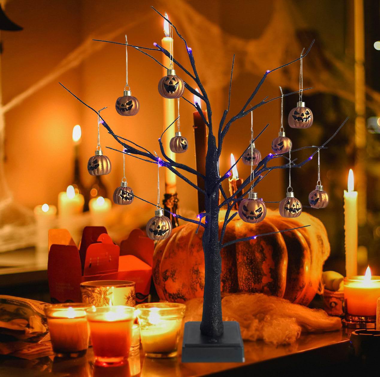 VGEUNA Painted Glass Halloween Pumpkin Ornaments Mini Decorative Hanging Ornaments for Halloween Set of 12