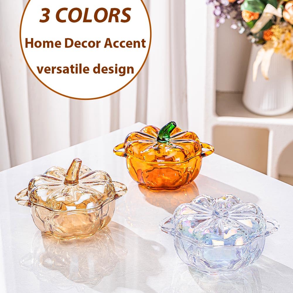Gkesgm Pumpkin Shape Crystal Glass Candy Serves, Crystal Glassware, Perfect Storage & Decor,Thanksgiving Servers Dessert Plate Snack Bowl