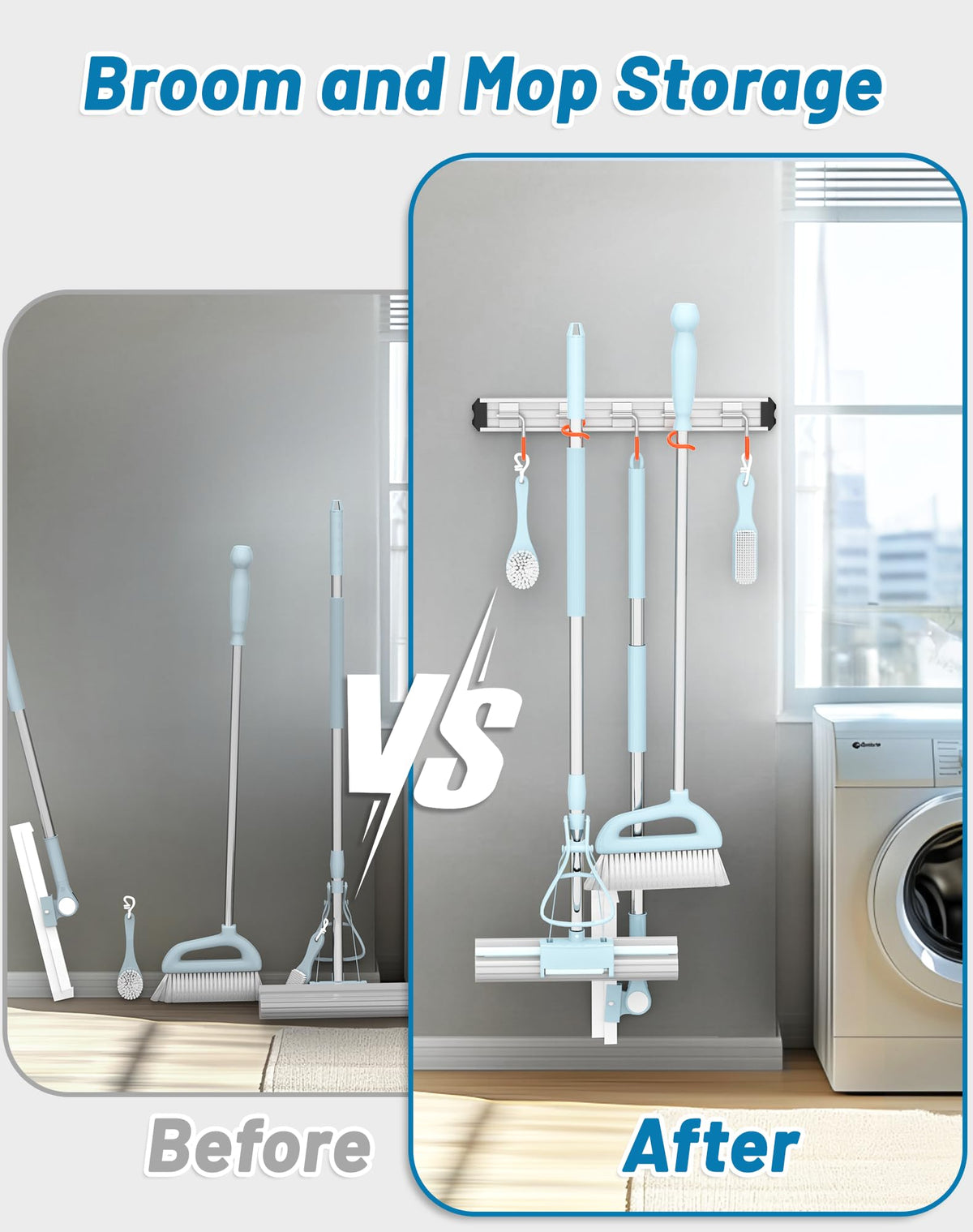 Broom Holder Wall Mounted Garden Tool Rack Organizer