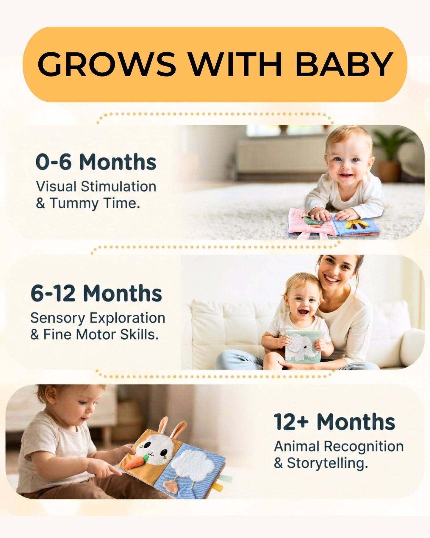 Toodly Cute Soft Baby Book with Mirror, Activities, Touch and Feel & Crinkle Pages - Interactive Sensory Cloth Toy for Babies 0-6, 6-12 & 12-18 Months - Adorable Animal Themes for Early Development