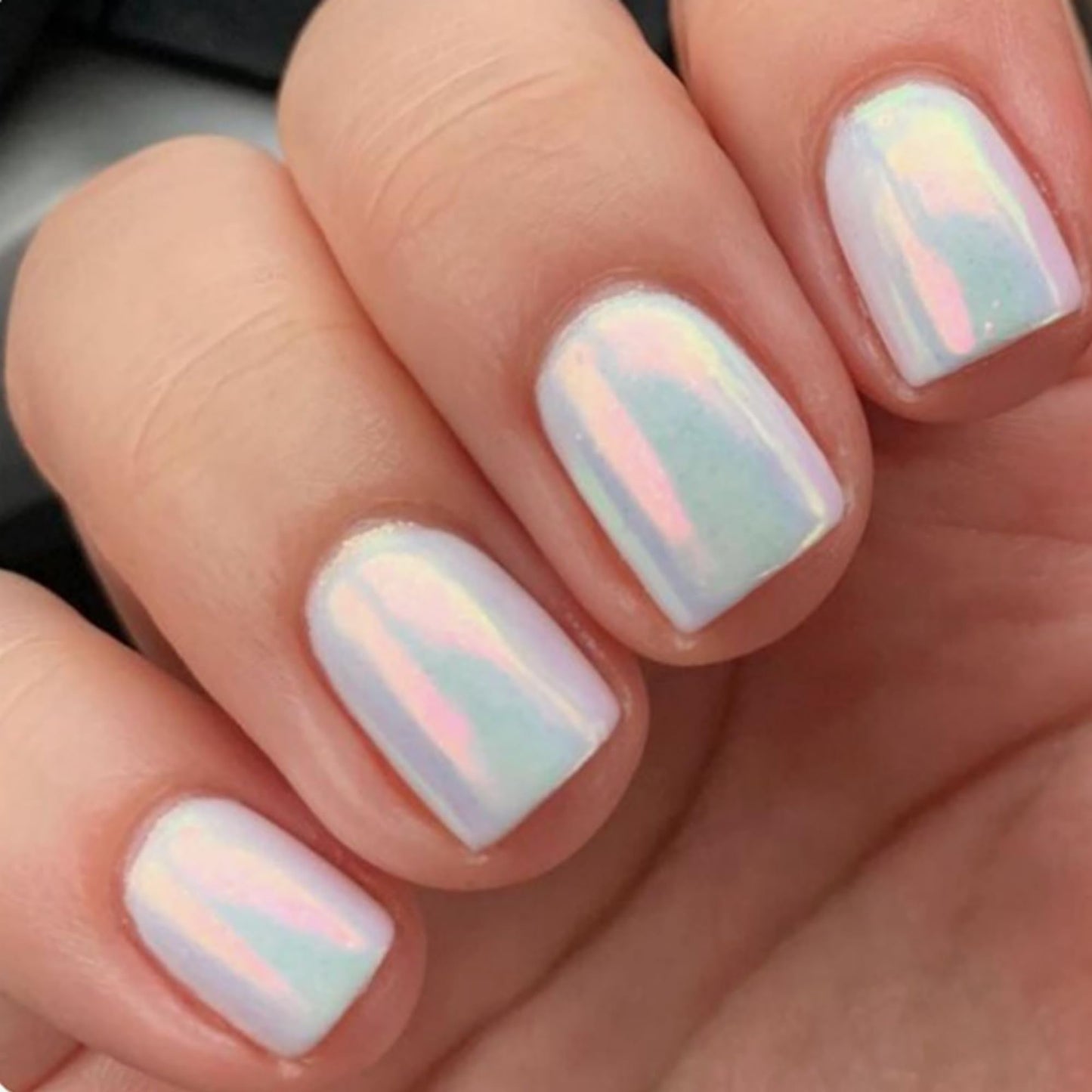 Chrome White Square Press on Nails Short,KQueenest Mirror Metal Plating False Acrylic Nails Press Ons,Natural Fit Glue on Nails Short Coffin,UV Cover Glossy Stick on Nails for Women in 24 PCS