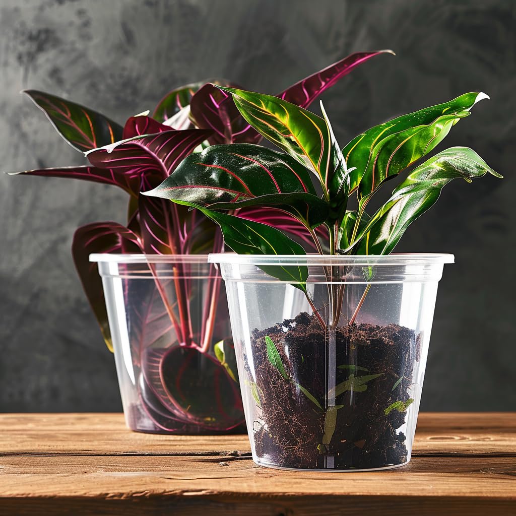RAOOKIF 30 Pack 5/6/7 Inch Reinforced Clear Nursery Pots with Drainage Holes, Nursery Pots for Plants Variety Pack, Transparent Plastic Plant Pots for Seedlings, Seed Starters