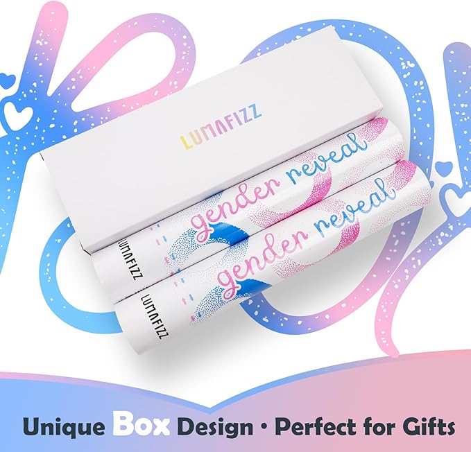 Gender Reveal Confetti Cannon - Biodegradable Confetti Poppers - Pink & Blue, 2 Pack - Party Supplies Pop Gun-Cannon for Boy or Girl Baby Reveal Party Supplies (1Pink +1Blue)