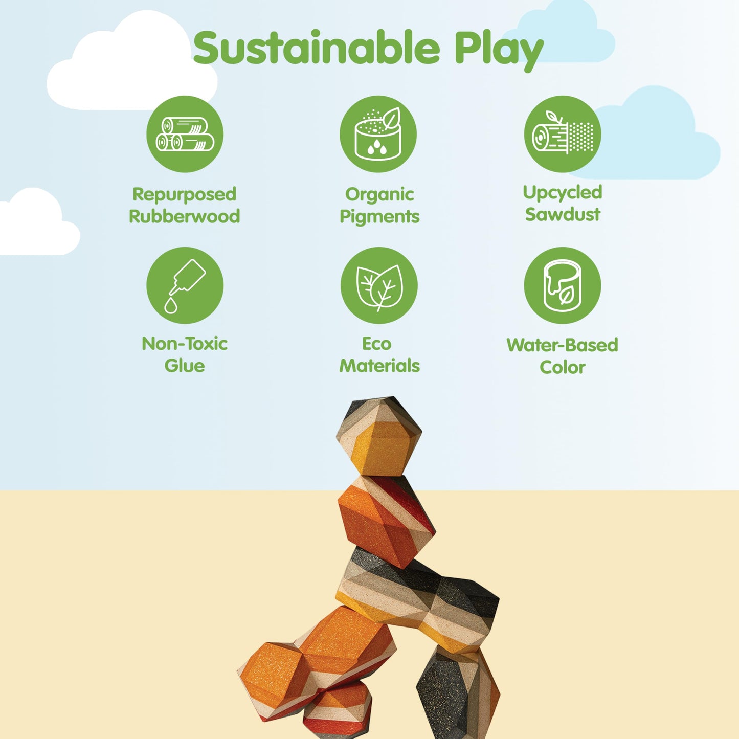 PlanToys® Geo Stacking Rock Wooden Montessori Balancing and Fine Motor Toy | Creative Thinking, Coordination and Early Problem Solving Activity | Eco Friendly Educational Open Ended Play Set
