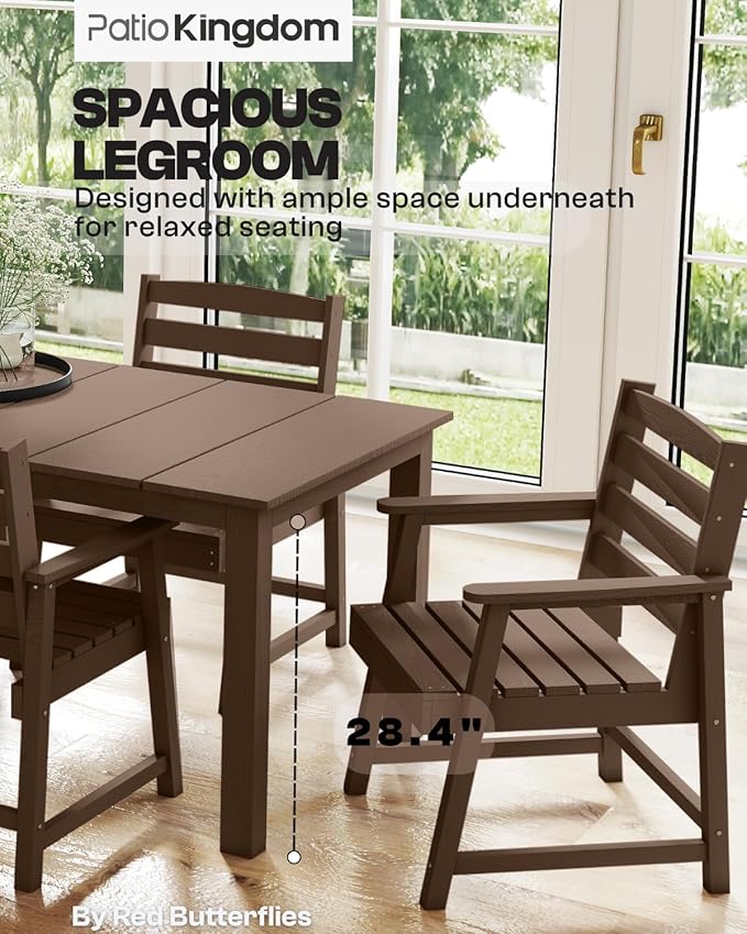 5-Piece Brown Outdoor Dining Set with White 11FT Large Patio Umbrella, 75.2'' HDPE Table & Chairs for 8, Weather-Resistant Furniture with Umbrella Hole for Patio, Lawn, Poolside