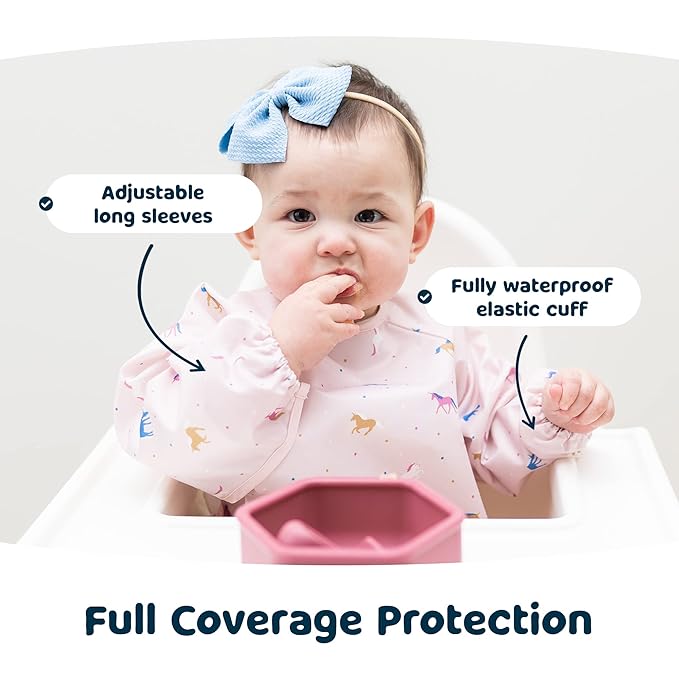 Tiny Twinkle Long Sleeve Bib for Babies & Toddlers – Waterproof Smock Bib for Eating – Machine Washable & Mess-Proof, Baby Feeding Essential & Shower Must-Have(Petite Safari, 6–24M)