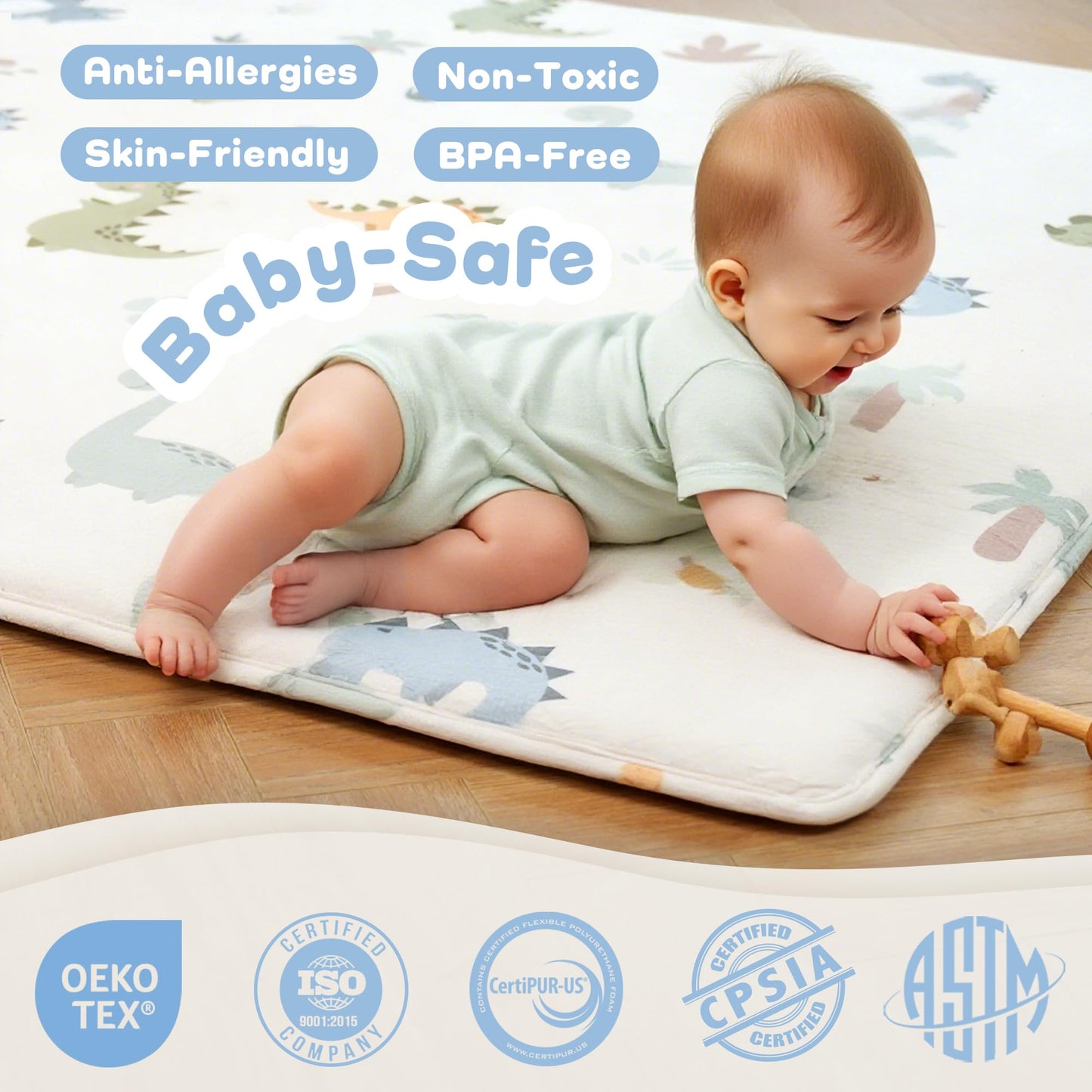 PaPaMat 1.5" Thick Premium Baby Play Mat for Floor, 50x50 Padded Memory Foam Play Mat, Tummy Time Crawling Playmat for Nursery Playroom Classroom, Dinosaurs