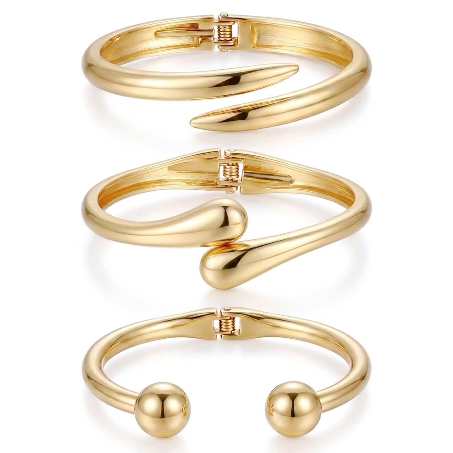 Chunky Gold Bangle Bracelets for Women, 14k Gold Plated Dainty Cuff Stackable Bangles Set, Trendy Bracelet Stack Fashion Jewelry Gifts (06-GOLD)