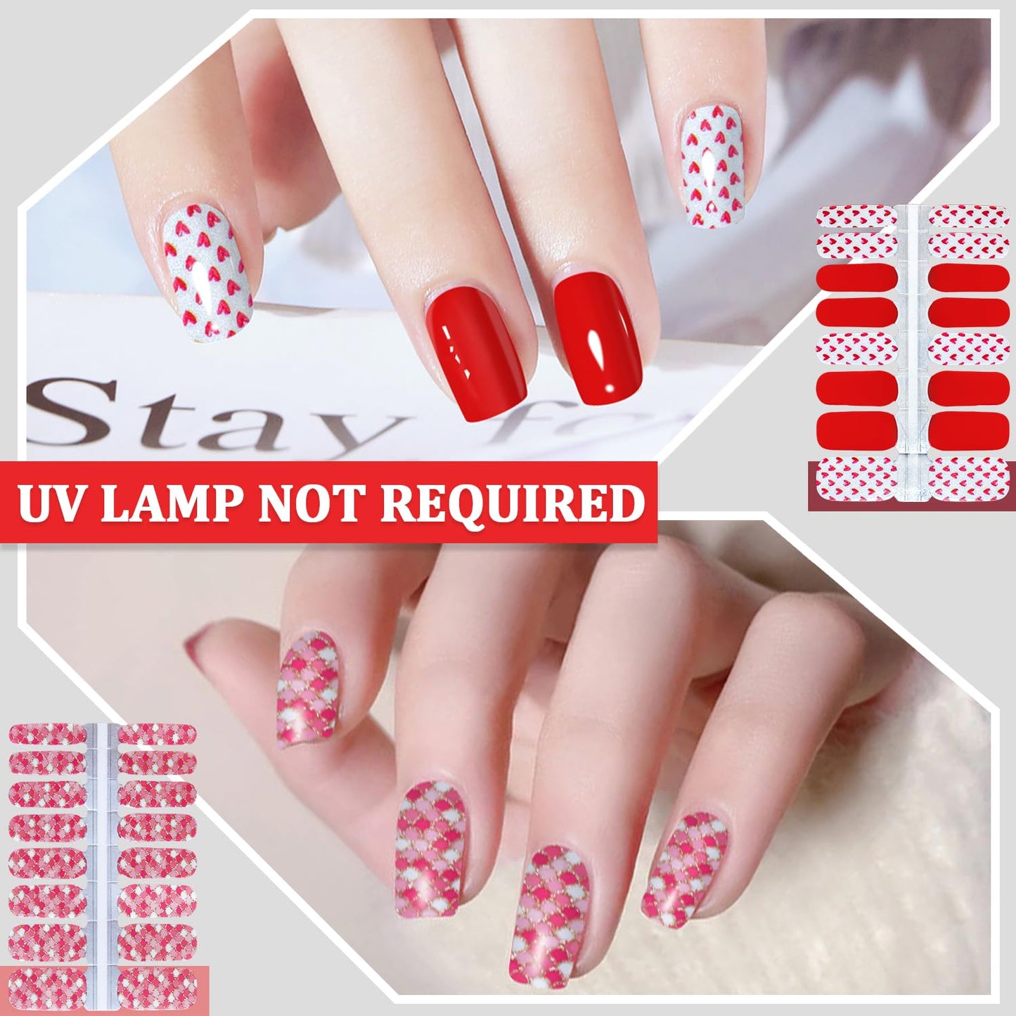 SILPECWEE 5 Sheets Red Nail Wraps for Women Valentine's Day Nail Polish Strips Gel Nail Strips Self Adhesive Nail Polish Stickers Stick on Nails Fingernails Manicure Stickers with 1pc Nail File