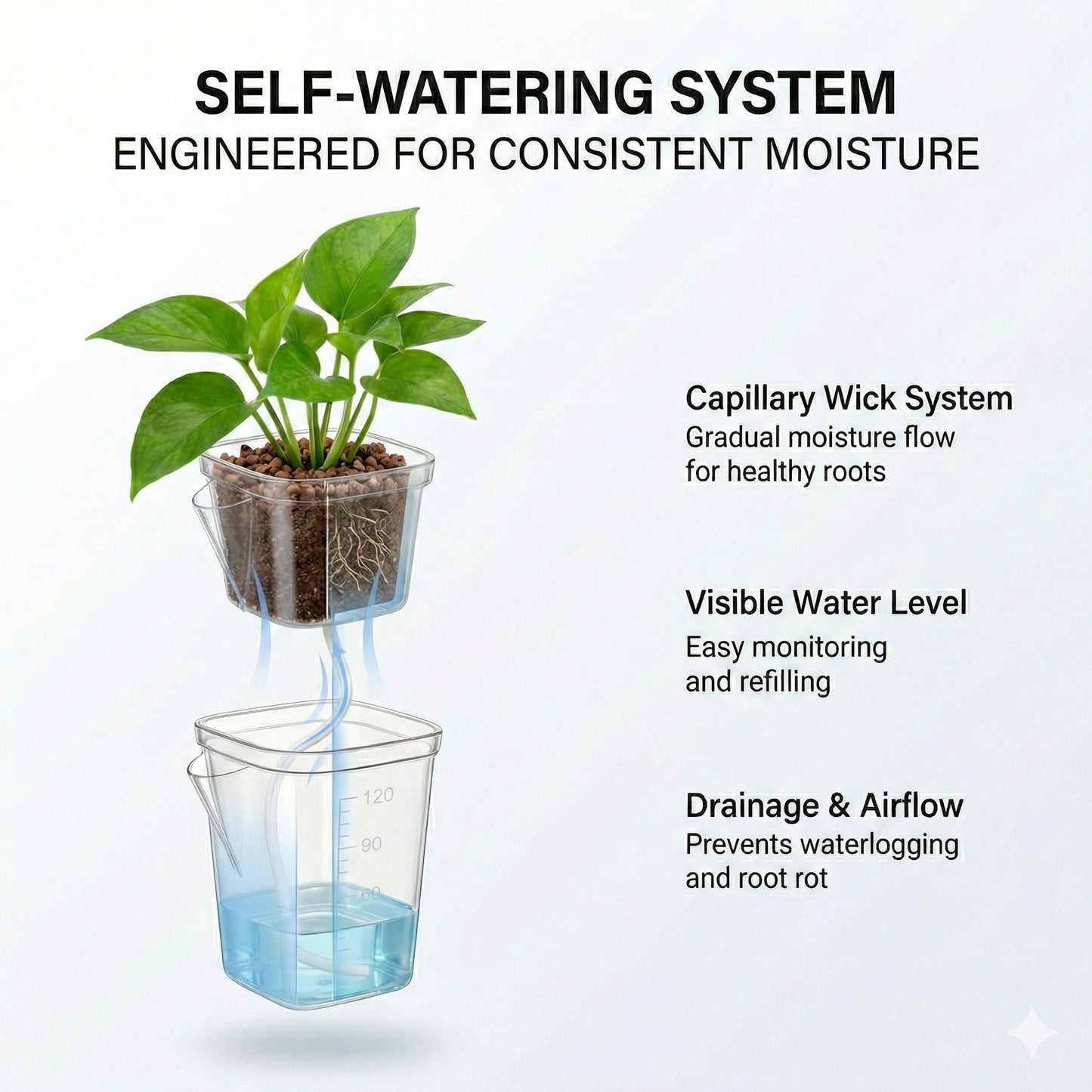 12 Pack 2" Clear Self Watering Pots with Wick System, Water Level Indicator & Drainage Hole, Consistent Moisture for Seedlings, Cuttings, Alocasia Corm & African Violet, 12 Plant Labels Included