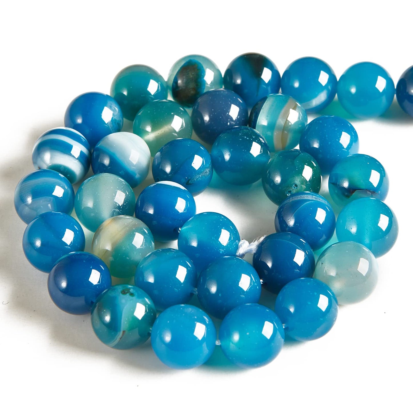 60pcs 6mm Blue Stripe Agate Beads Natural Gemstone Beads Round Loose Beads for Jewelry Making