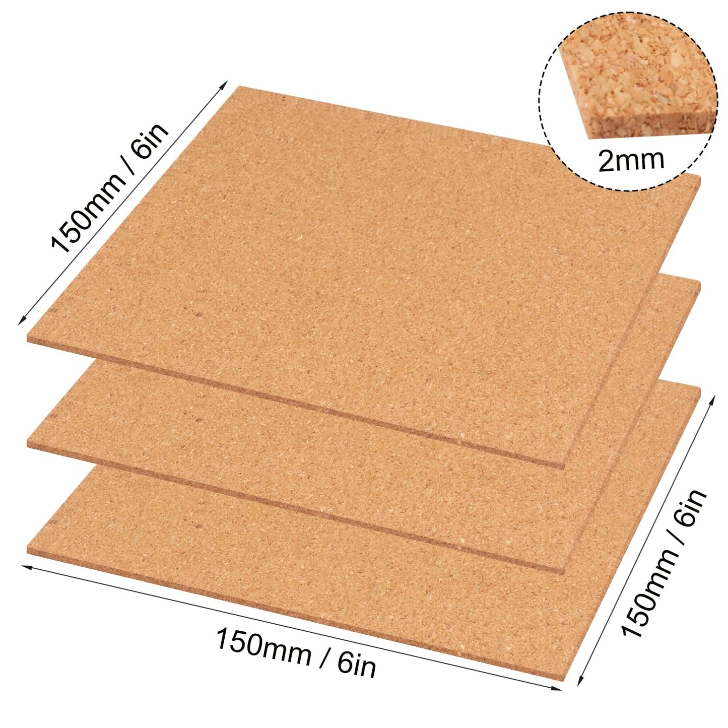 50 Pack Self Adhesive Cork Squares, 6 x 6 Inches Cork Backing for Coasters, Cork Squares for DIY Crafts and Coasters, Natural Soft Wood with Strong Adhesion Backing, 2 mm Thick,by GNIEMCKIN.