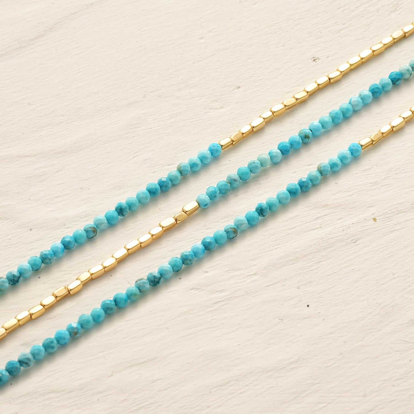 MYEARS Women Beaded Bracelet Gold Gemstone Turquoise 14K Simple Dainty Handmade Chain Everyday Boho Beach Jewelry