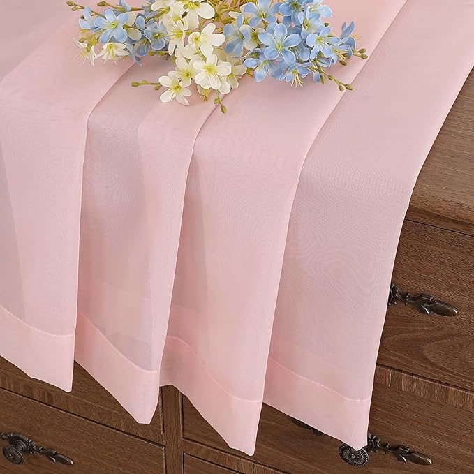 Blush Pink Valances for Windows 14 inch Length 2 Panels, Small Voile Sheer Curtains for Bathroom, Soft Fabric Lightweight Light Filtering Kitchen Curtains, Dual Rod Pocket, 2x42Wx14L Inches