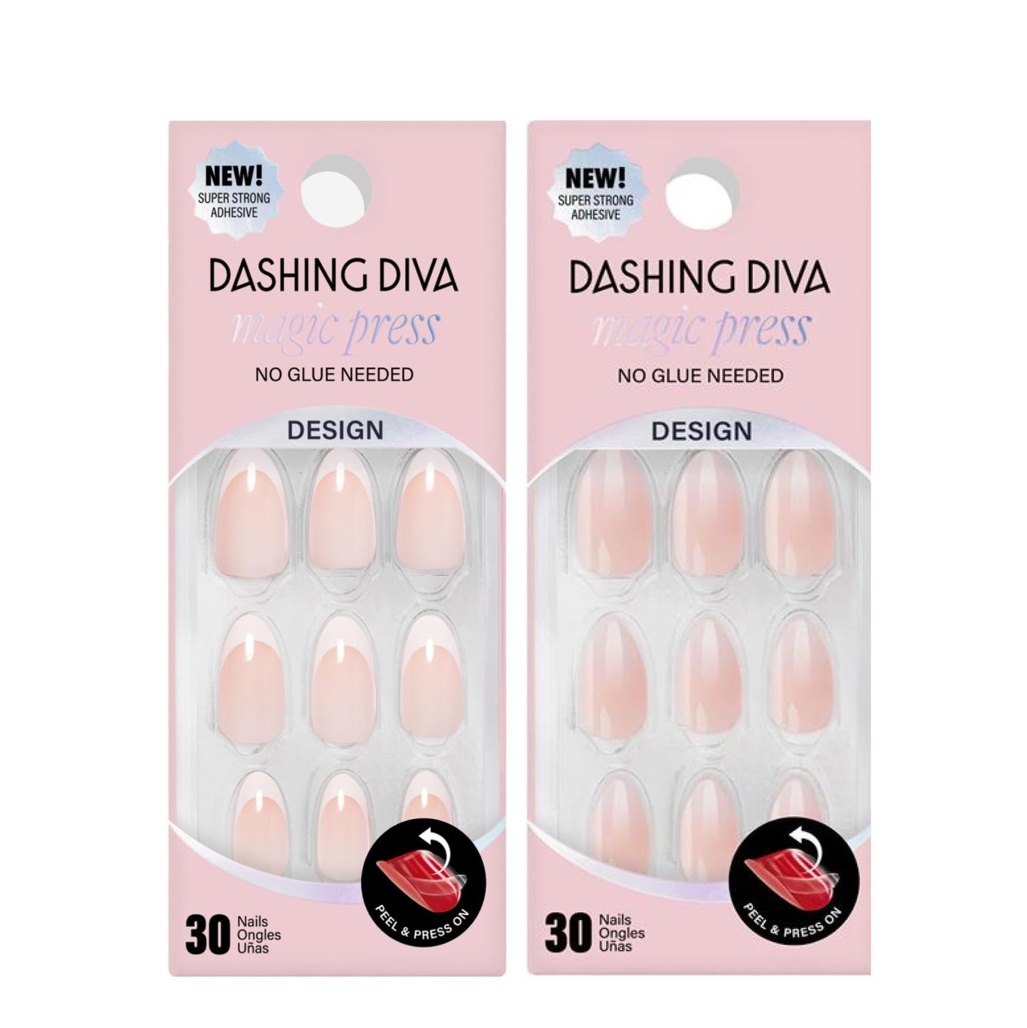 Dashing Diva Magic Press Nail Bundle - Classic Collection - Almond Shape & Stiletto Shape Press On Nails - Very Vanilla & Barely Bougie - Long Lasting Gel - Lasts Up to 7 Days - 2 Sets
