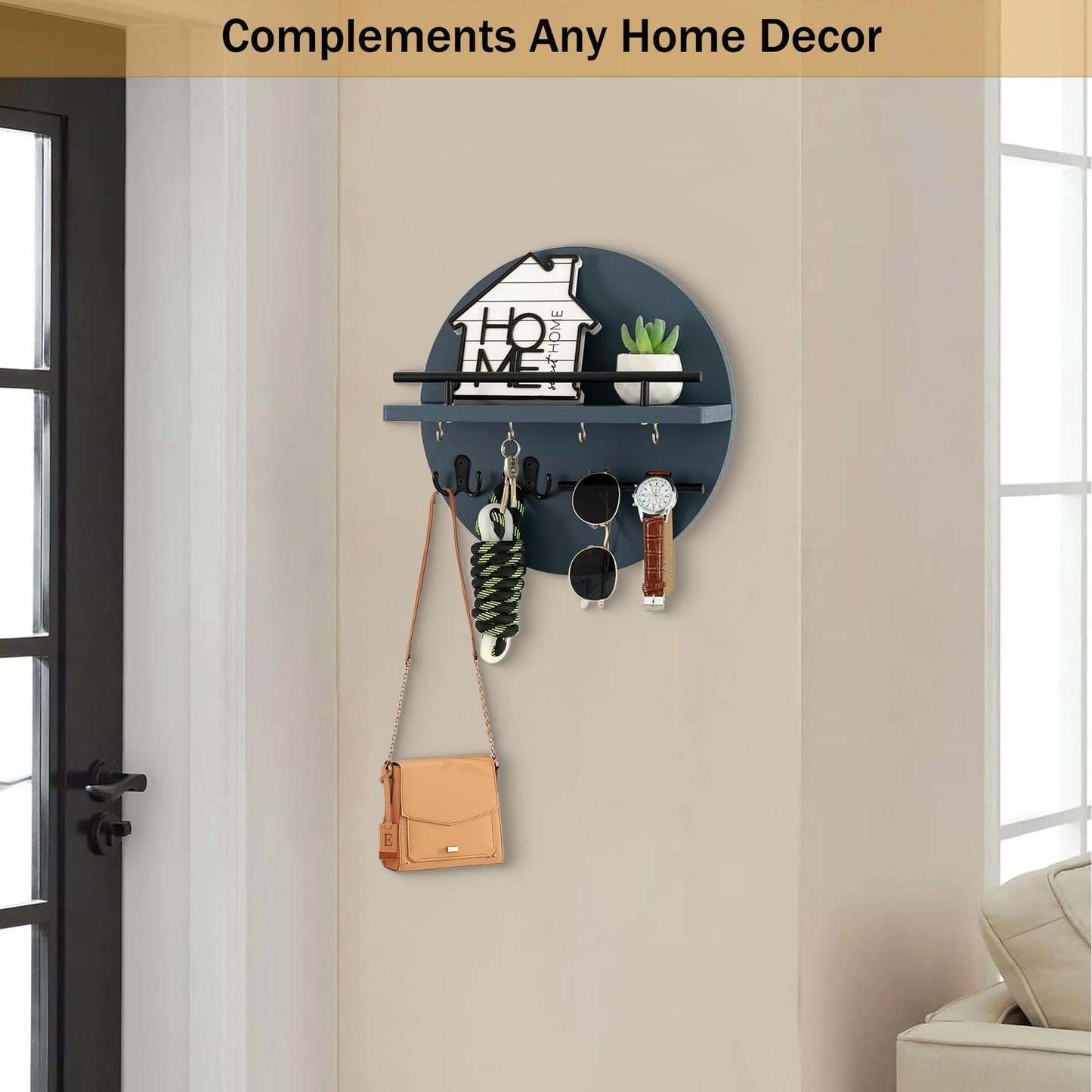 dreampossible Key Holder for Wall Decorative with Shelf and Hooks, Mail Organizer Wall Mount with Sunglasses Holder, Circular Design Entryway Key Rack Hanger, Rustic Home Decor