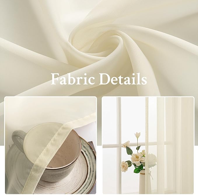 MIULEE 2 Panels Solid Color Light Cream Sheer Window Curtains Elegant Window Voile Panels/Drapes/Treatment for Bedroom Living Room (54 X 54 Inches Light Cream)