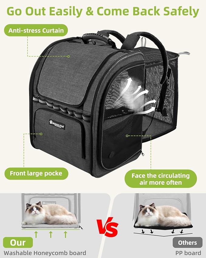 Expandable Cat Carrier Backpacks with Breathable Mesh, Pet Carrier Backpack for Cats Small Dogs Puppies Up to 20 Lbs, Dog Carrier Backpack Great for Travel/Hiking/Camping/Outdoor-Dark Grey