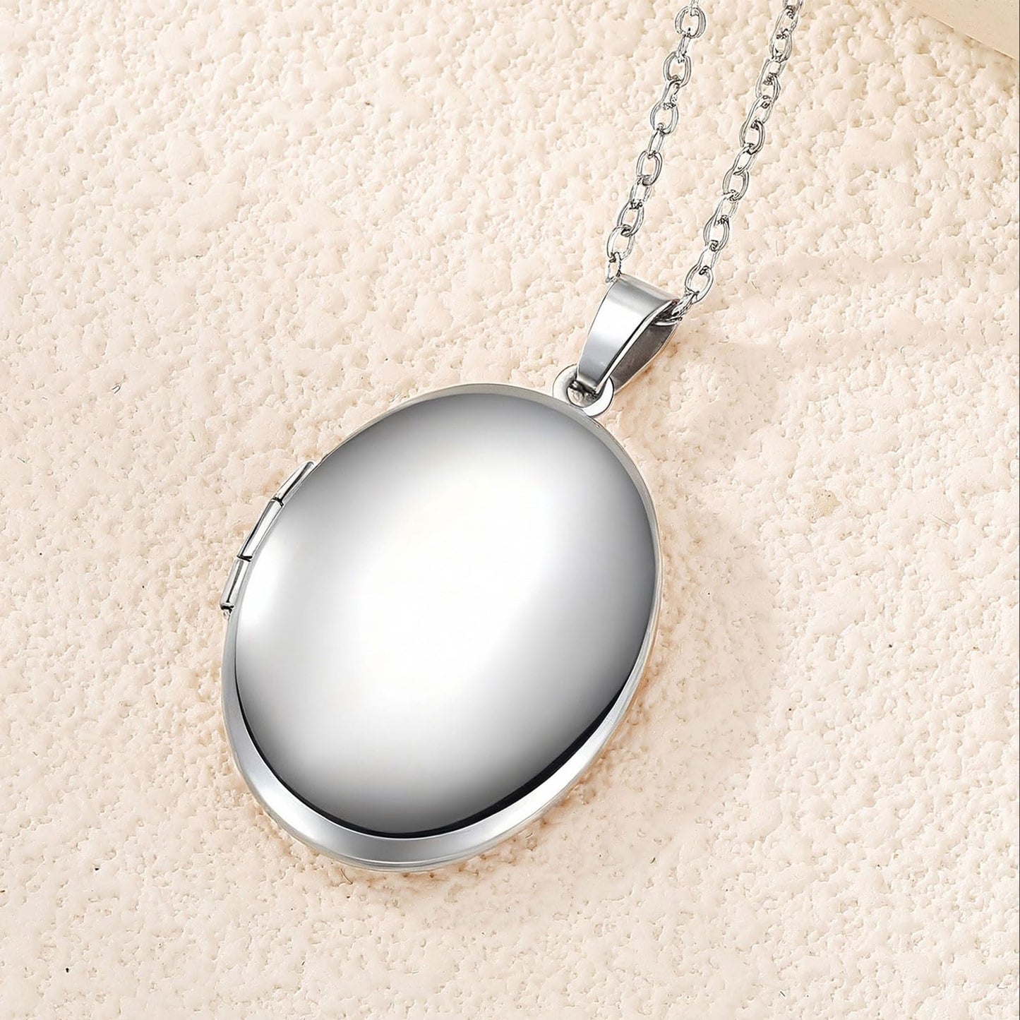 PHOCKSIN Glossy Oval Silver Lockets Personalized Locket Necklace for Women Custom Photo Locket Necklace with Text & Symbols Customized Lockets Gifts for Women