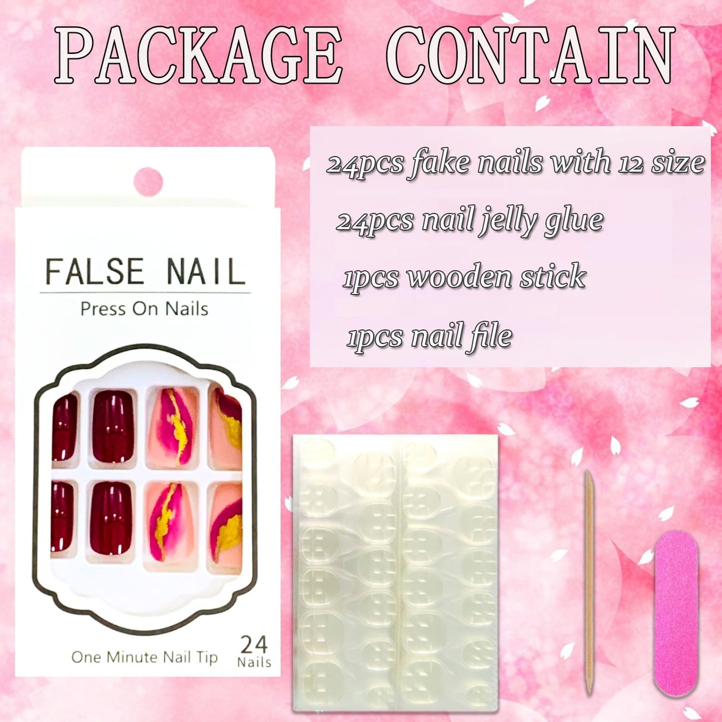 Vezocim Purple Press on Nails Square 24Pcs Glossy Full Cover Medium Acrylic Square False Nails with Gold Foils Designs Artificial Coffin Reusable Fake Nails Glue ons Fingernails for Women Girls