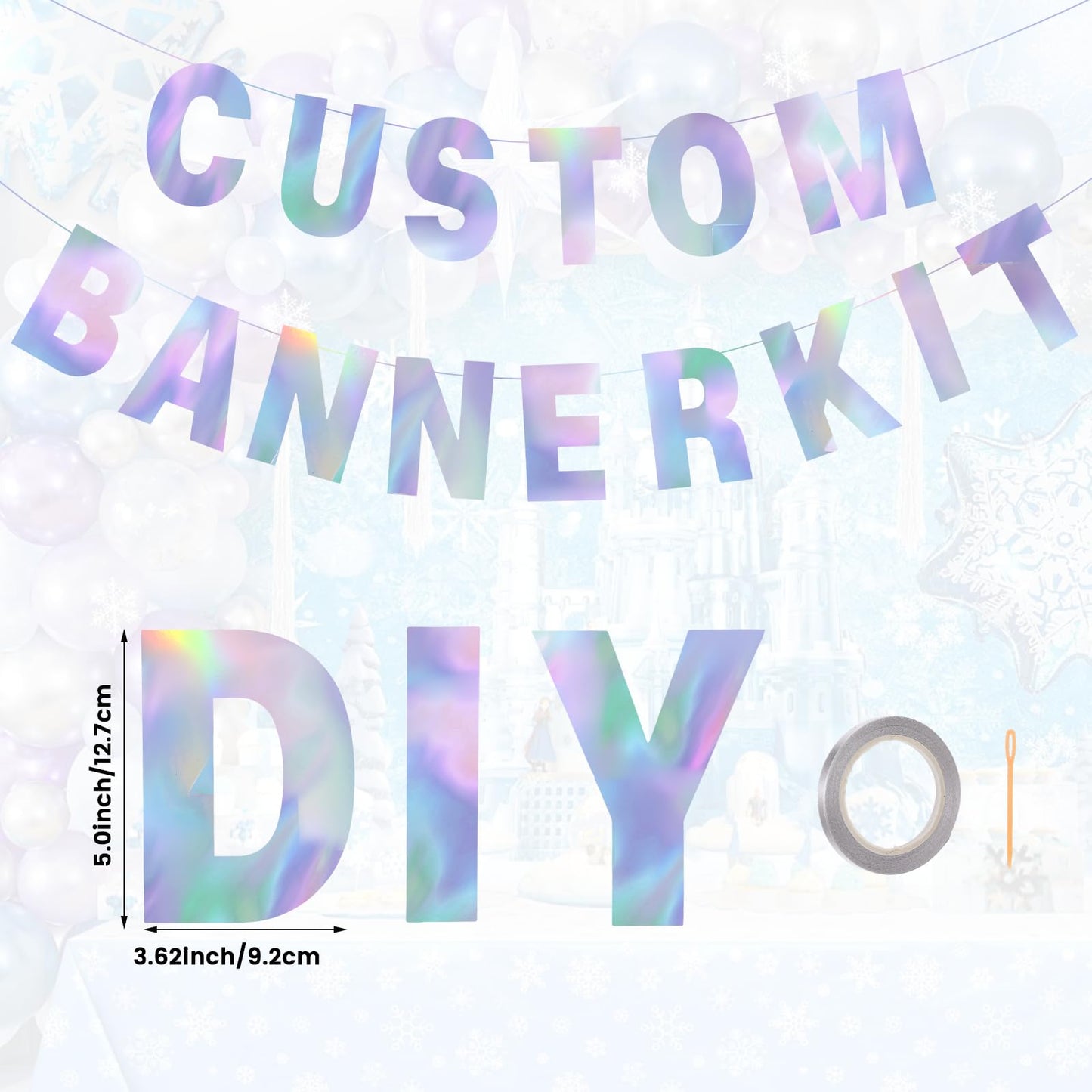 112 Pcs DIY Letter Banner Custom Birthday Banner Glitter Letters Include 107 Letters Numbers 4 Rope and 1 Needle for Baby Shower Wedding Birthday Party Decorations Supplies (Holographic)