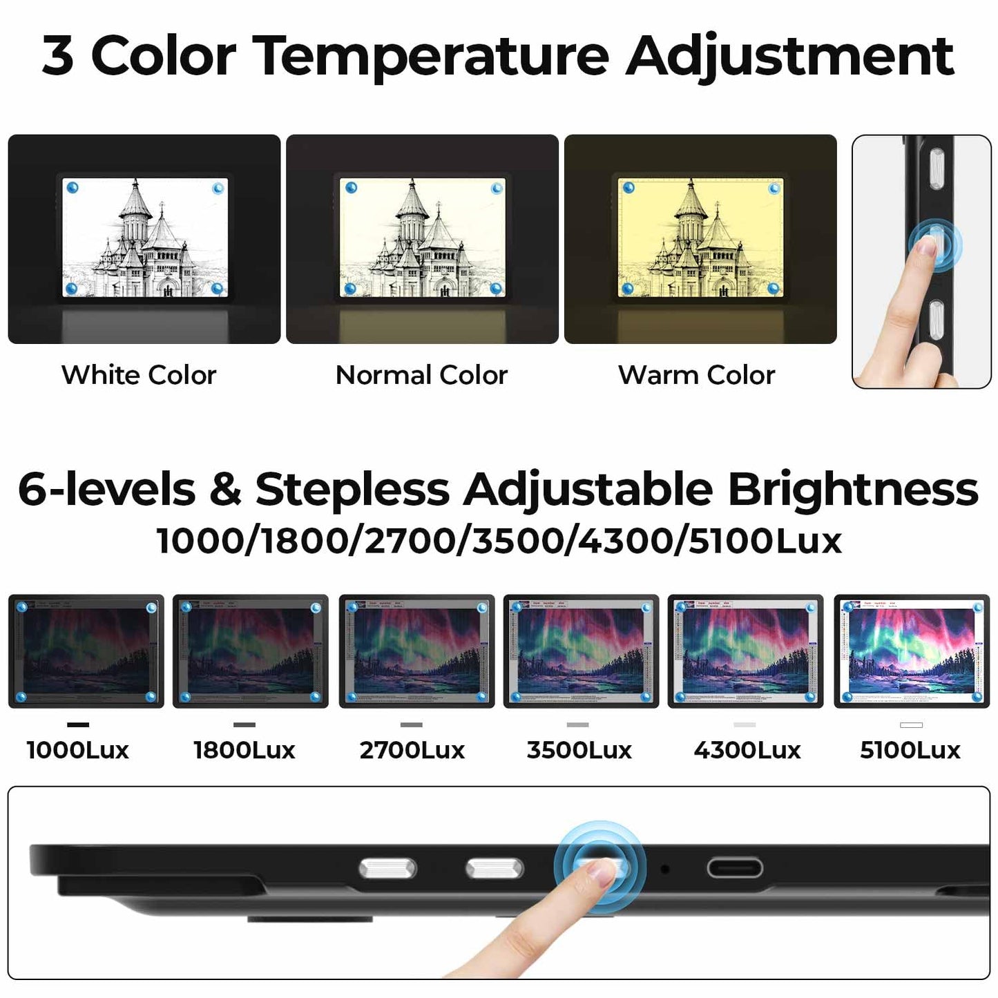 Heanolier Rechargeable A3 Light Board with Stand & Bag for Diamond Painting,5100 Lux Magnetic Light Pad with Side Buttons,Wireless Light Box for Tracing,LED Light Table for Sketching,Drawing,Artcraft