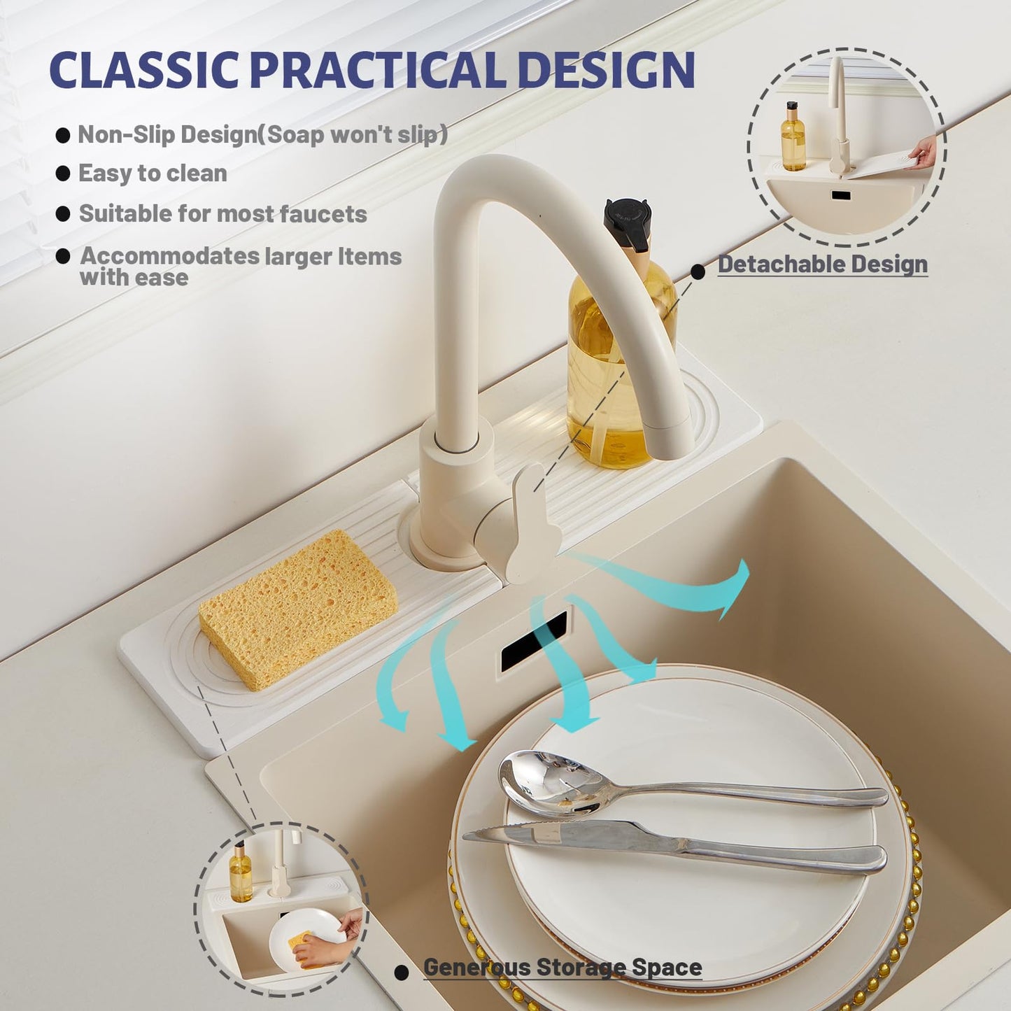 Stone Faucet Mat for Kitchen Sink, Faucet Mat Fast Drying Diatomite, Sink Splash Guard Water Absorbing Stone Tray for Sink, Counter Protector for Kitchen & Bathroom