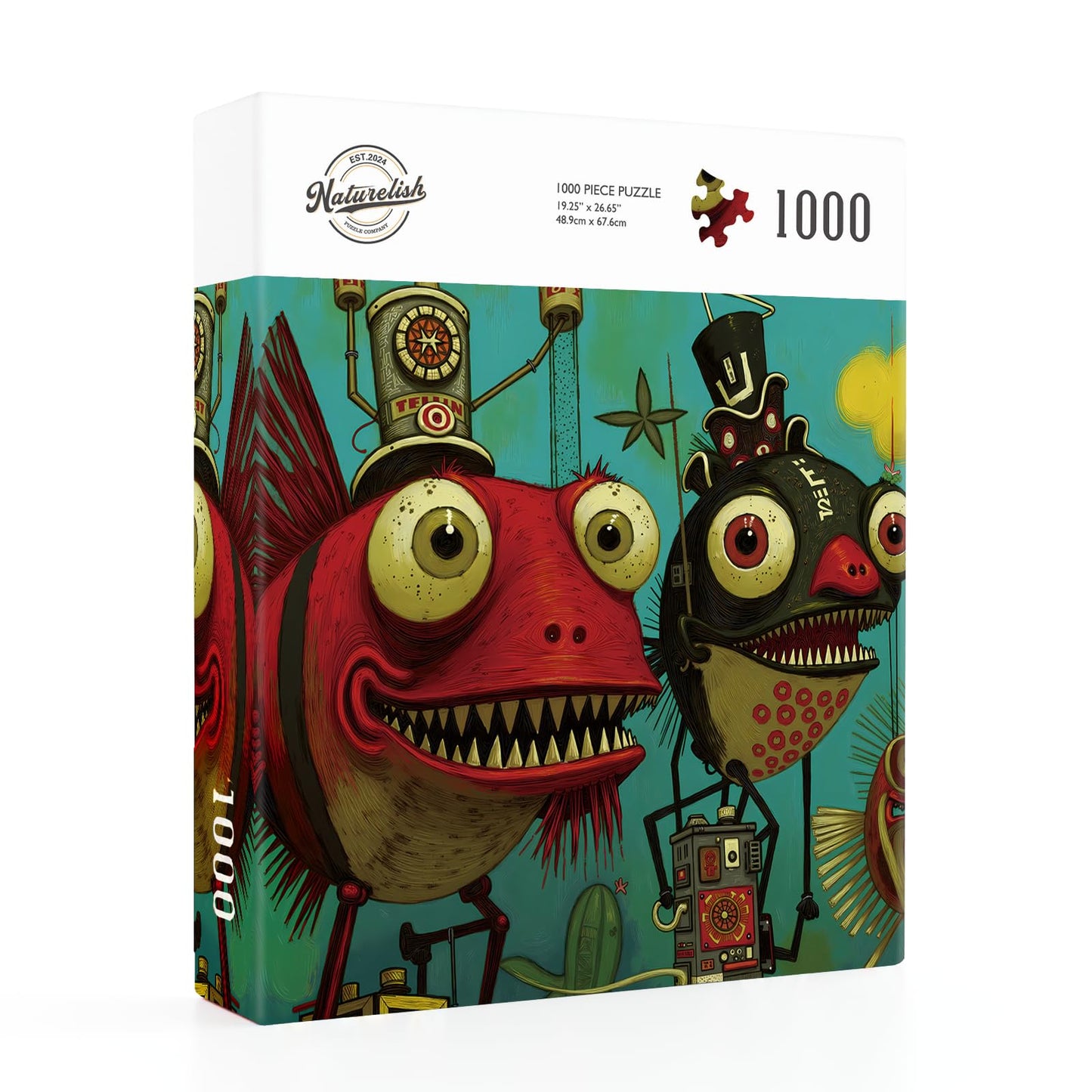 Naturelish 1000 Piece Puzzle for Adults, Quirky Piranha-Inspired Artwork with Unique-Shaped Pieces, Matte Texture, Color-Coded Backing, Challenging Gift for Puzzle Lovers 26.6 x 19.2 in