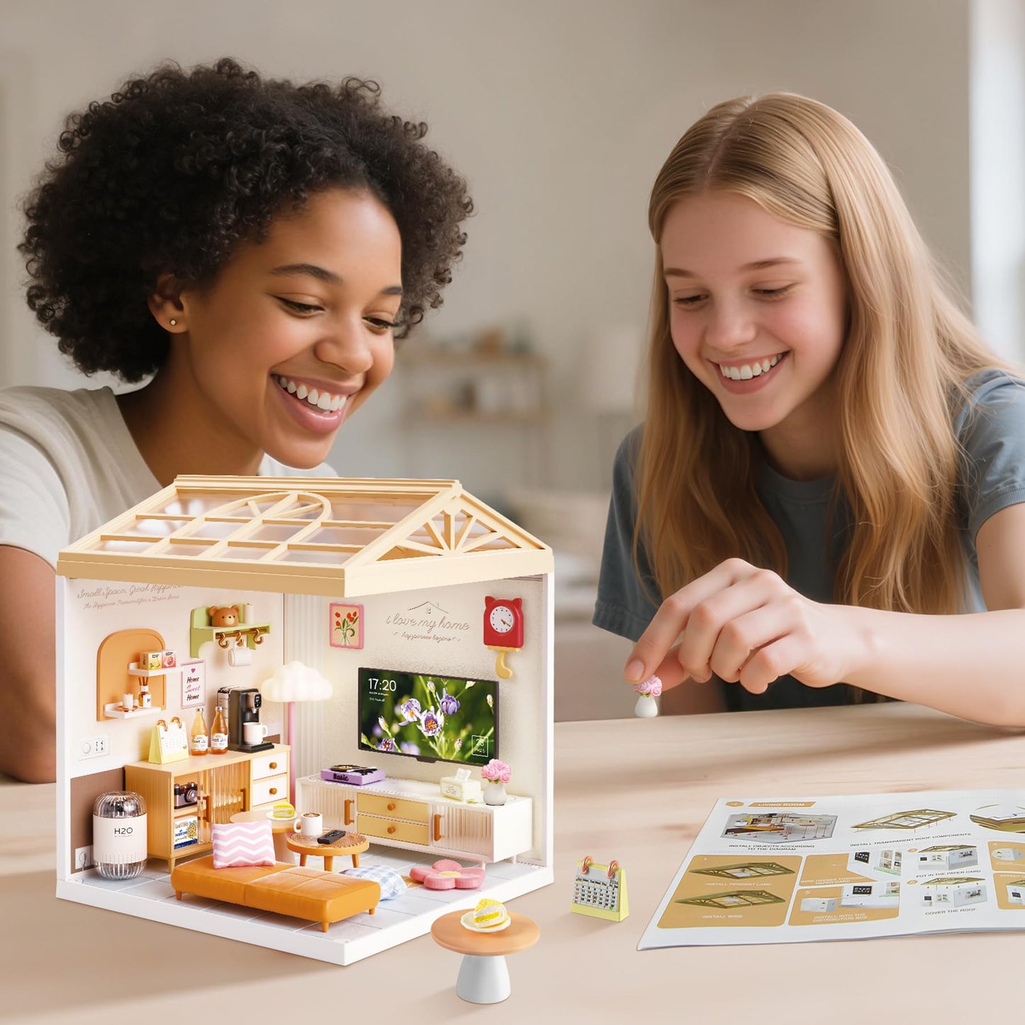 BeepZipp Modern Living Room DIY Miniature House Kit for Adults, 3D Dollhouse with LED Light & Dustproof Door, Stackable Connectable Display Case, Creative Gift for Home Decor Lovers Teens Women