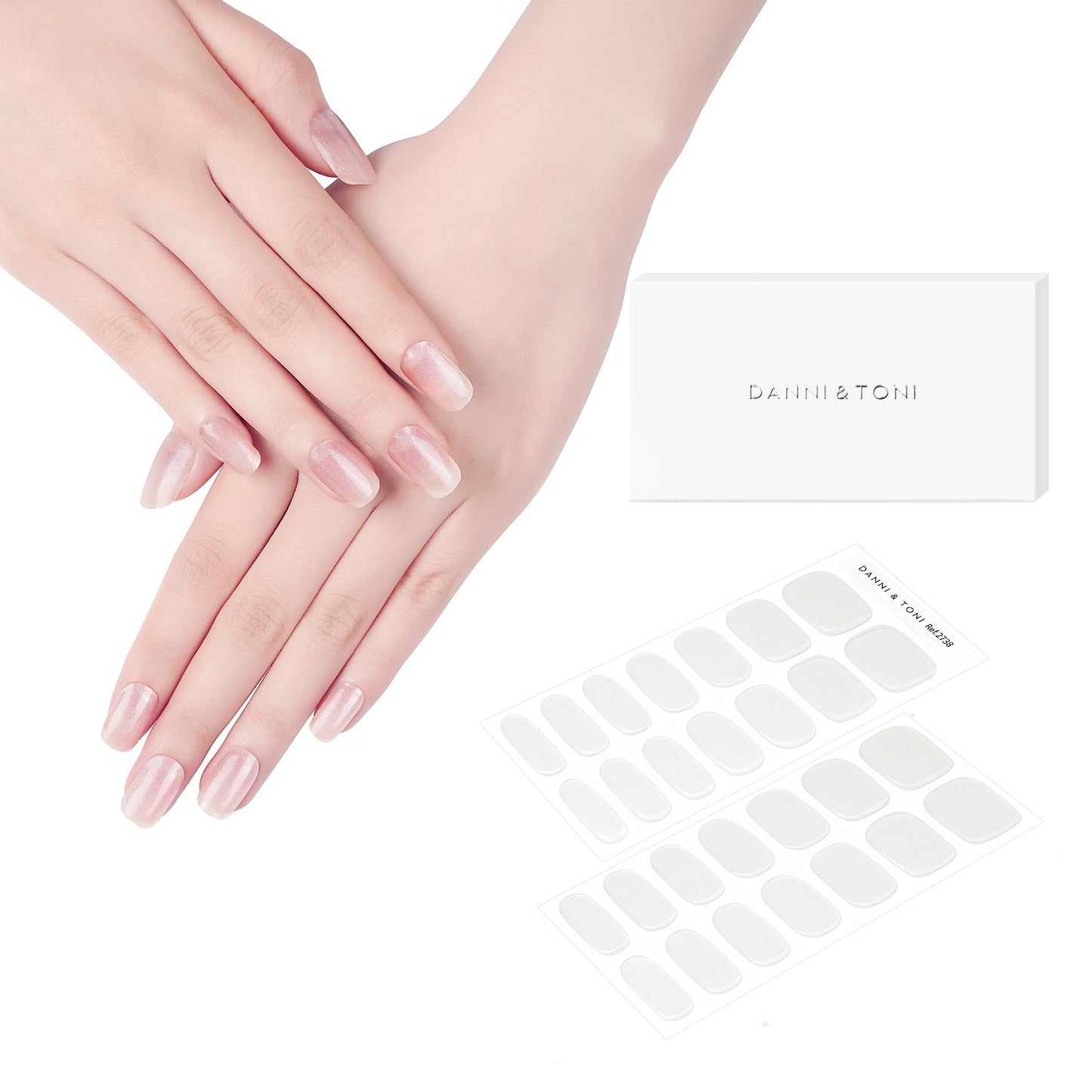DANNI & TONI Semi Cured Gel Nail Strips Transparent (Fairy Glaze) White Aurora Crystal Clear Gel Nail Wraps 28 Stickers