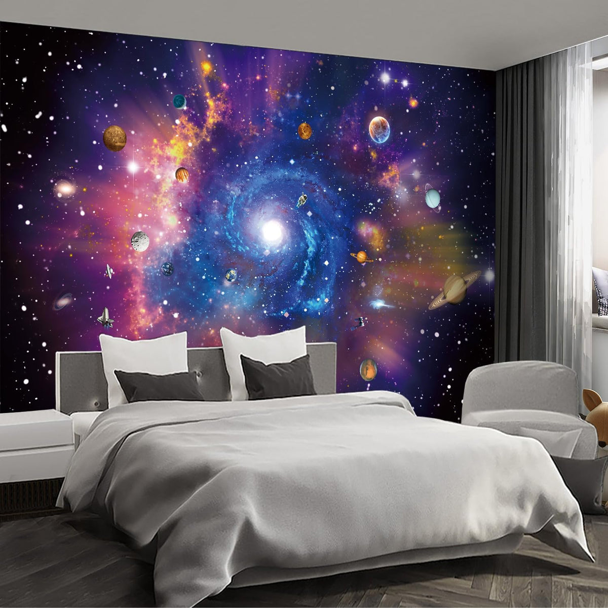 Planet Wall murals Peel and Stick Galaxy Wallpaper for Bedroom Nursery Room - 96"x137"