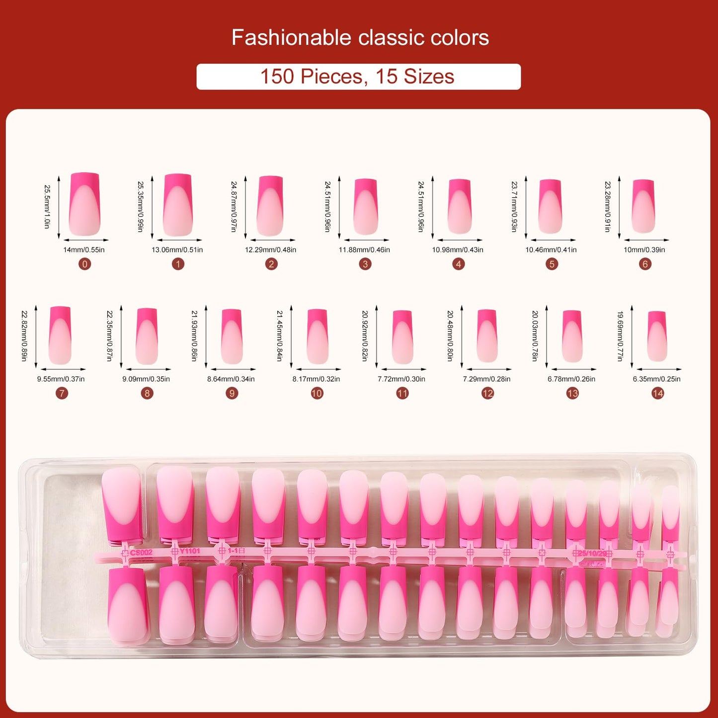Jellyqueen 150PCS Medium Square French Press On Nails, Matte Glitter Soft Gel Fake Nails, False Nails with Adhesive Tabs, Reusable DIY Salon Style Nails for Women & Girls(A18-02-01)