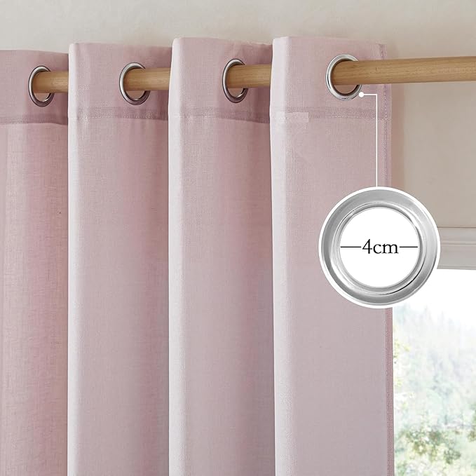 NICETOWN Blush Pink Linen Curtains for Kitchen, Thick Flax Small Window Treatments Semi Sheer Privacy Assured with Light Through for Cafe/Bathroom, W42 x L72, 2 Panels