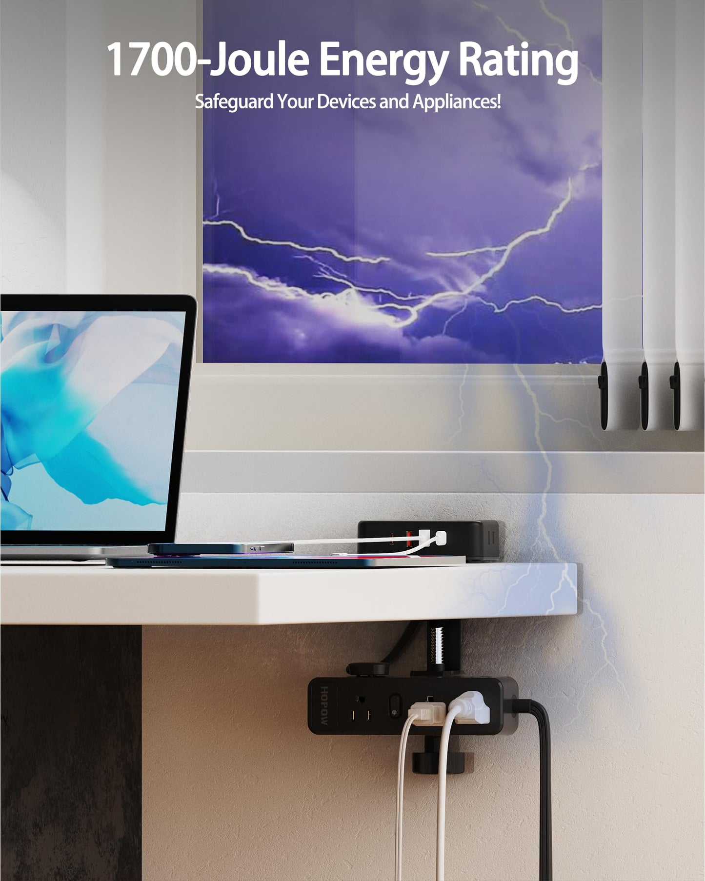 HOPOW Dual Layer Desk Clamp Power Strip, Desktop Edge Mount Charging Station with 13 Outlets 4 USB Ports (2 USB C), Under Desk Surge Protector(1700 Joules), 10 Ft Extension Cord for Office Home