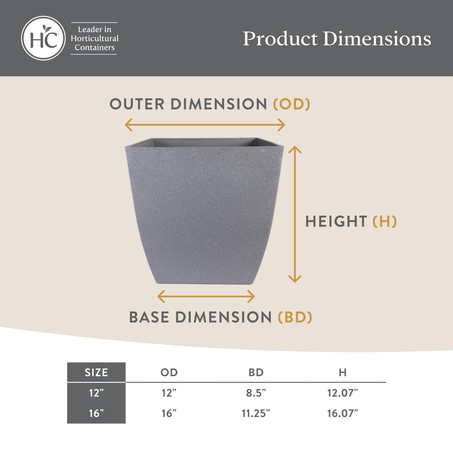 The HC Companies Santa Fe Square Self-Watering Pot - Lightweight Plastic Planter for Herbs & More - Durable Plant Pots for Indoor Plants & Outdoor Plants (12" Pebble Gray, Pack 1)