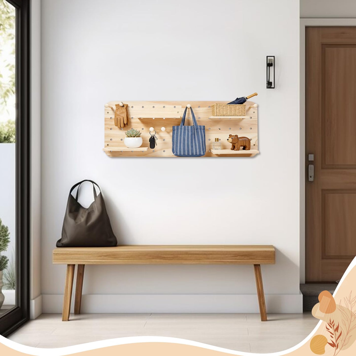 GLASSWINDS Wood Pegboard Wall Organizer Combination Kit, 2 Office Peg Board Panels with 18 Accessories, Modular Display DlY Storage Crafts Organization Wall Hooks Shelf for Bedroom Study Home