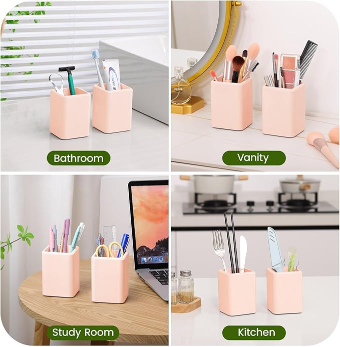 Luxspire Toothbrush Holders, 2 PCS Diatomite Toothbrush Cups, Fast Drying Toothbrush Holders for Bathroom, Toothpaste Holder for Bathroom Countertop, Pink