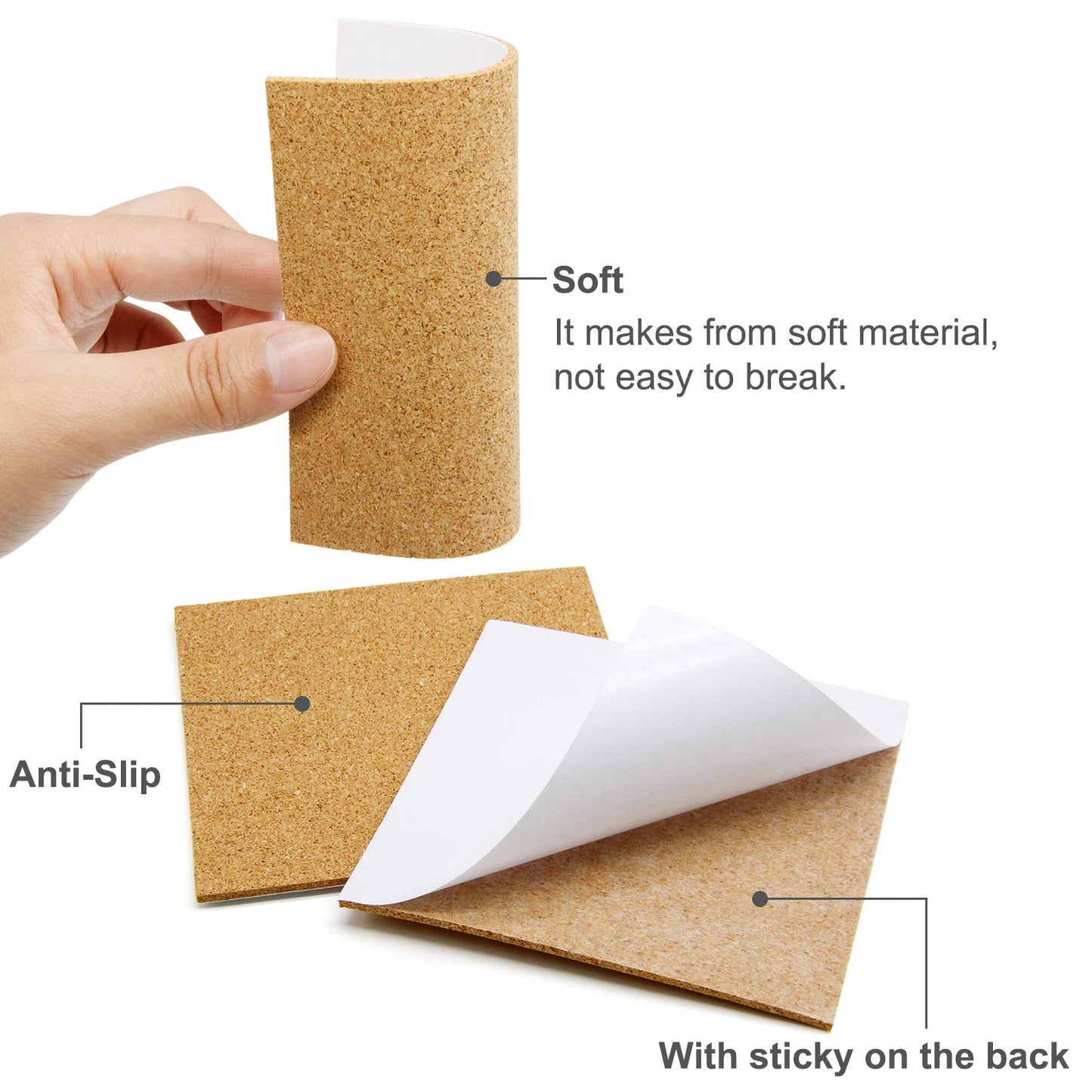 Blisstime 100 Pieces Self-Adhesive Cork Sheets 4"x 4" for DIY Coasters, Square Cork Tiles with Strong Self Adhesive Backing