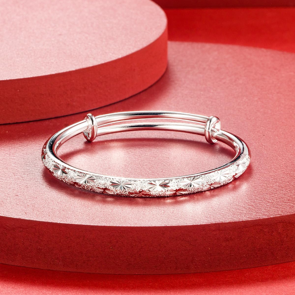 Eyixvan 2 Pack Silver Plated Bangle Bracelets for Women, Stackable Adjustable Classical Bangle Set for Women, Jewelry Gift for Valentines Day, Anniversary, Mothers Day,Birthday,Christmas Gift for Her