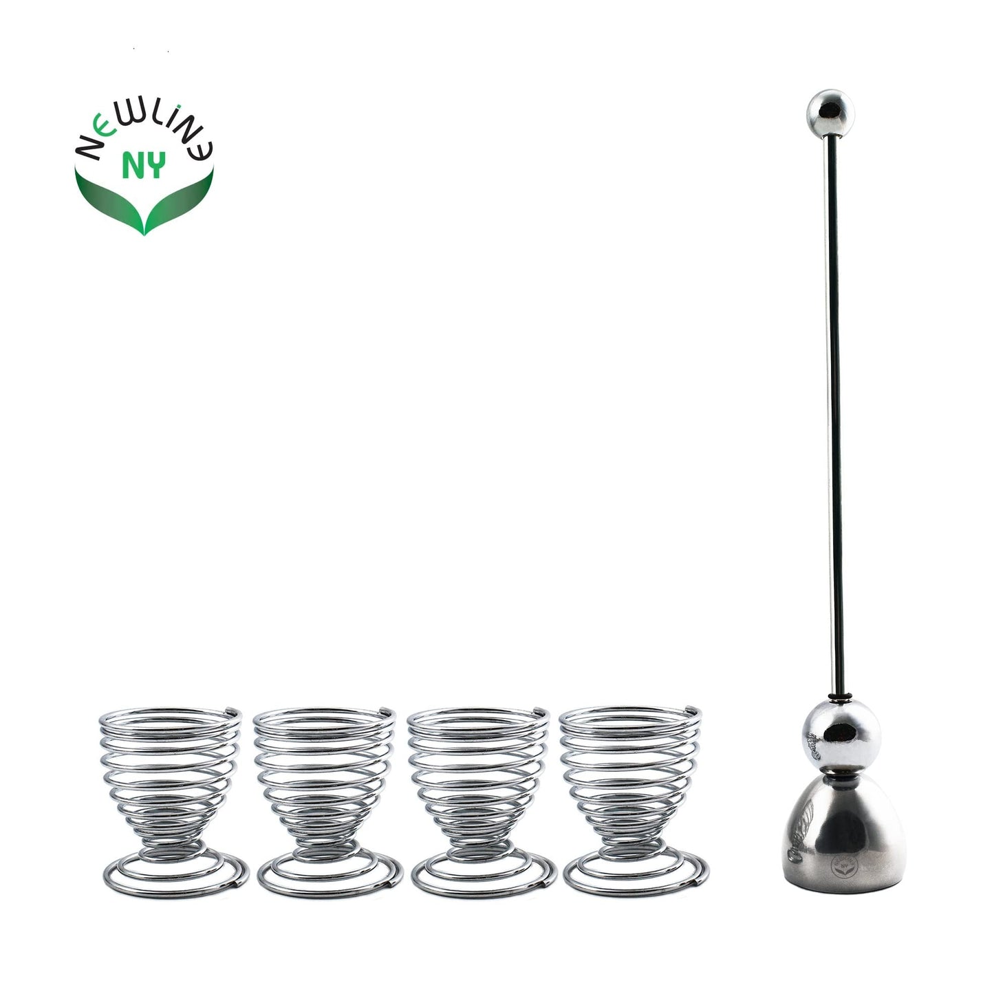 NEWLINE NY 5 PCS - 4 Spring Wire Egg Cup Holders and 1 Stainless Steel Topper Opener Set