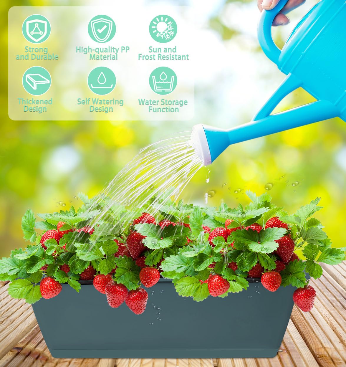 LOCONHA Window Box Planter, Plastic Vegetable Flower Planters Boxes 17 Inches Rectangular Flower Pots with Saucers for Indoor Outdoor Garden, Patio, Home Decor (7, Army Green)